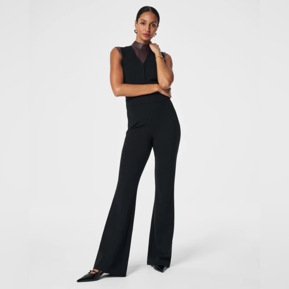 Spanx The Perfect Sleeveless flare Jumpsuit Ponte Black sz L - Picture 11 of 11